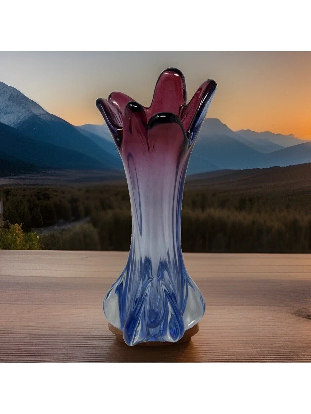 VTG Murano Swung Vase Hand Blown Glass Pink & Blue Sommerso 1960's MCM 11.5